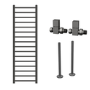 Gunmetal Grey Towel Radiator 1600 x 500mm with Pipe Kit and Straight Valves - Sonoran