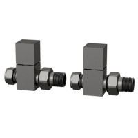 ALMOST PERFECT- Gunmetal Grey Square Manual Straight Radiator Valves- Sonoran