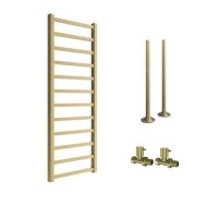 Brass Towel Radiator 1200 x 500mm with Pipe Kit and Straight Valves - Sonoran