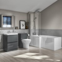 1700mm L-Shaped Right Hand Bath Suite with Basin Vanity & Back to Wall Toilet - Portland