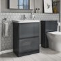 1700mm L-Shaped Right Hand Bath Suite with Basin Vanity & Back to Wall Toilet - Portland