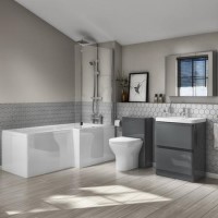 Left Hand L-Shaped Bath Dark Grey Combi & Portland Back to Wall Pan Left Hand L-Shaped Bath Dark Grey Combi & Portland Back to Wall Pan