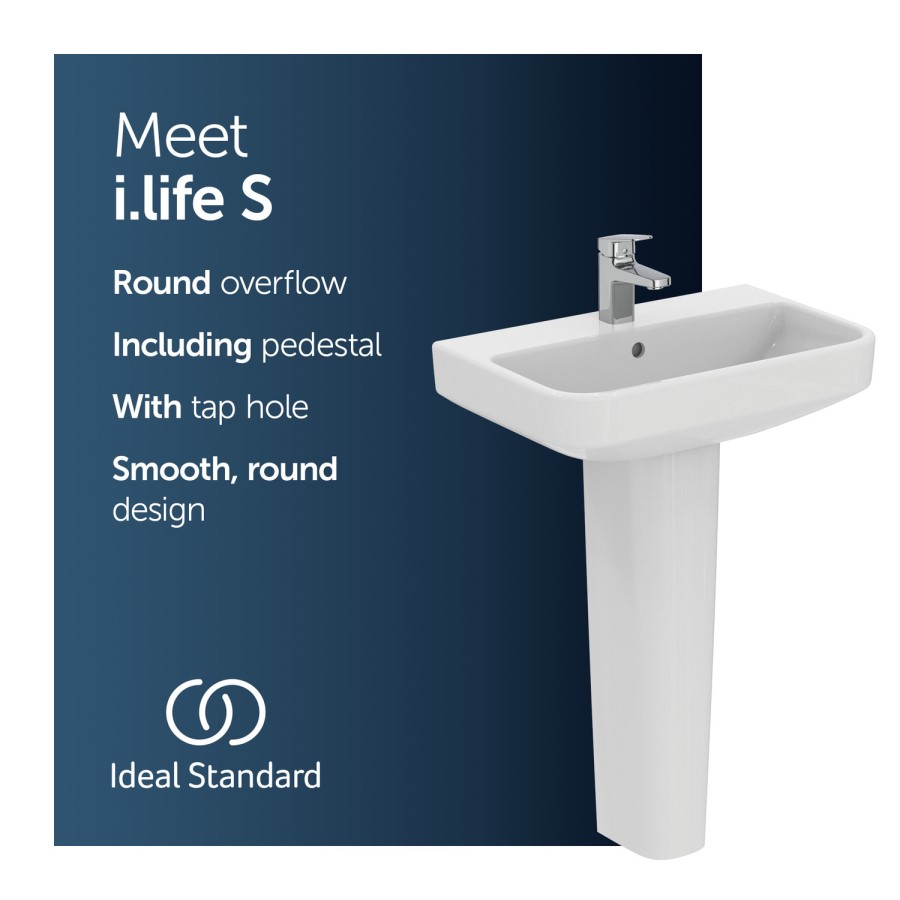 Ideal Standard i.Life S Compact 1 Tap Hole Full Pedestal Basin 600mm