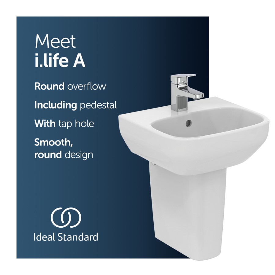 Ideal Standard i.Life A 1 Tap Hole Semi Pedestal Basin 400mm
