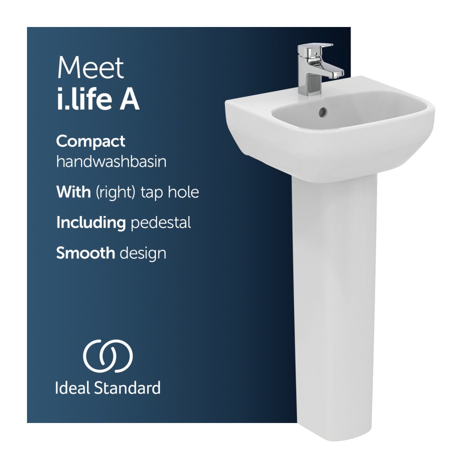 Ideal Standard i.Life A 1 Tap Hole Full Pedestal Basin 350mm