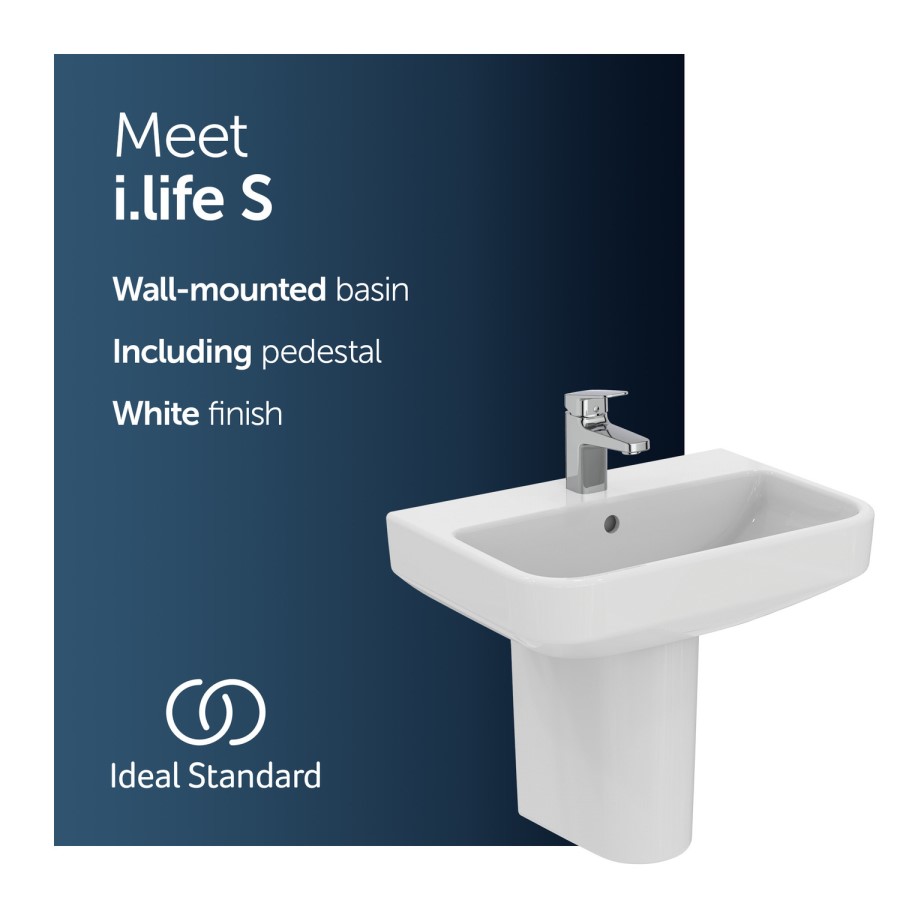 Ideal Standard i.Life S Compact 1 Tap Hole Semi Pedestal Basin 550mm