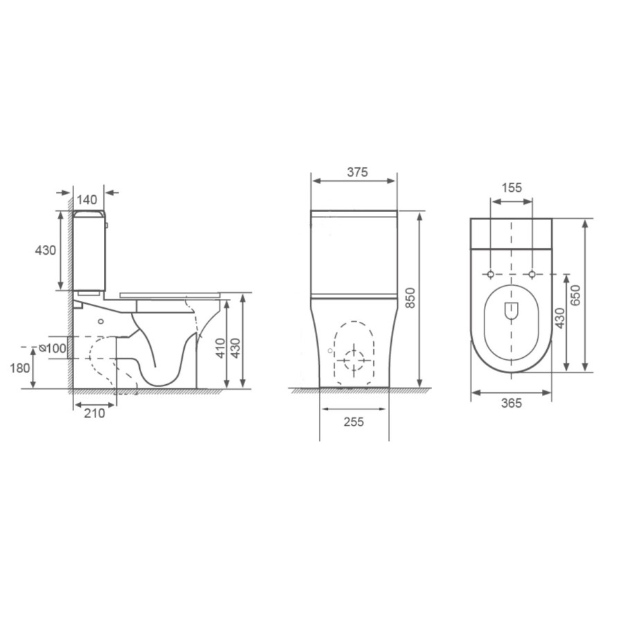 Close Coupled Rimless Closed Back Toilet with Tornado Flush - Tanya