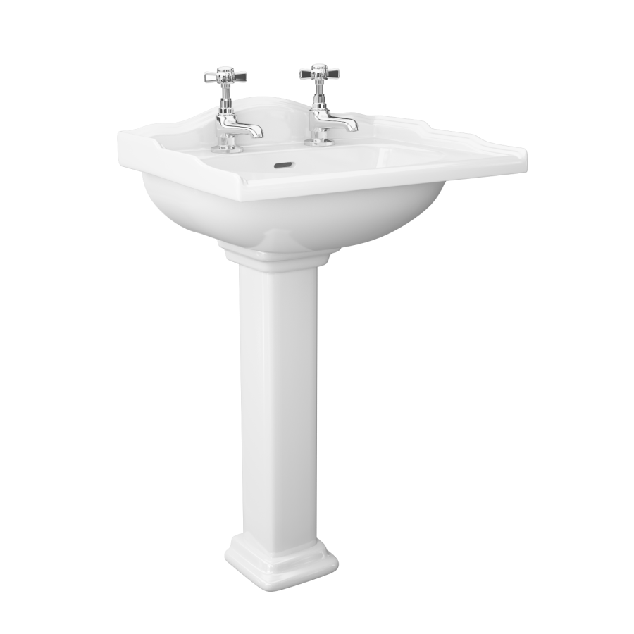 Traditional 2 Tap Hole Full Pedestal Sink - 535mm Wide