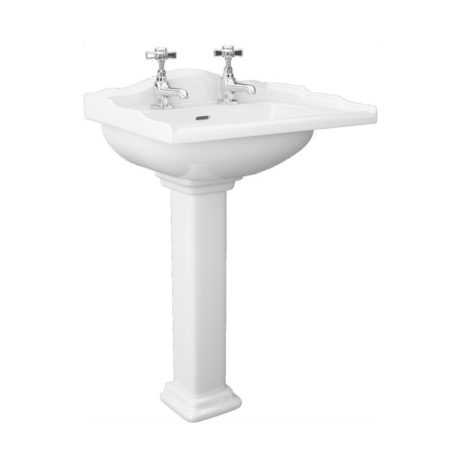 Traditional 2 Tap Hole Full Pedestal Sink - 585mm Wide