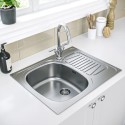 BUN/TMT029/87043 1 Bowl Chrome Stainless Steel Reversible Inset Kitchen Sink with Mixer Tap Set - Essence