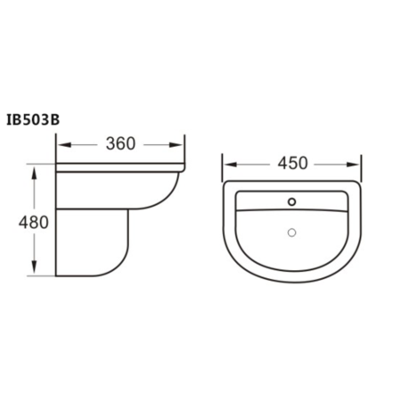 Semi Pedestal Sink 450mm Wide - 1 Tap Hole