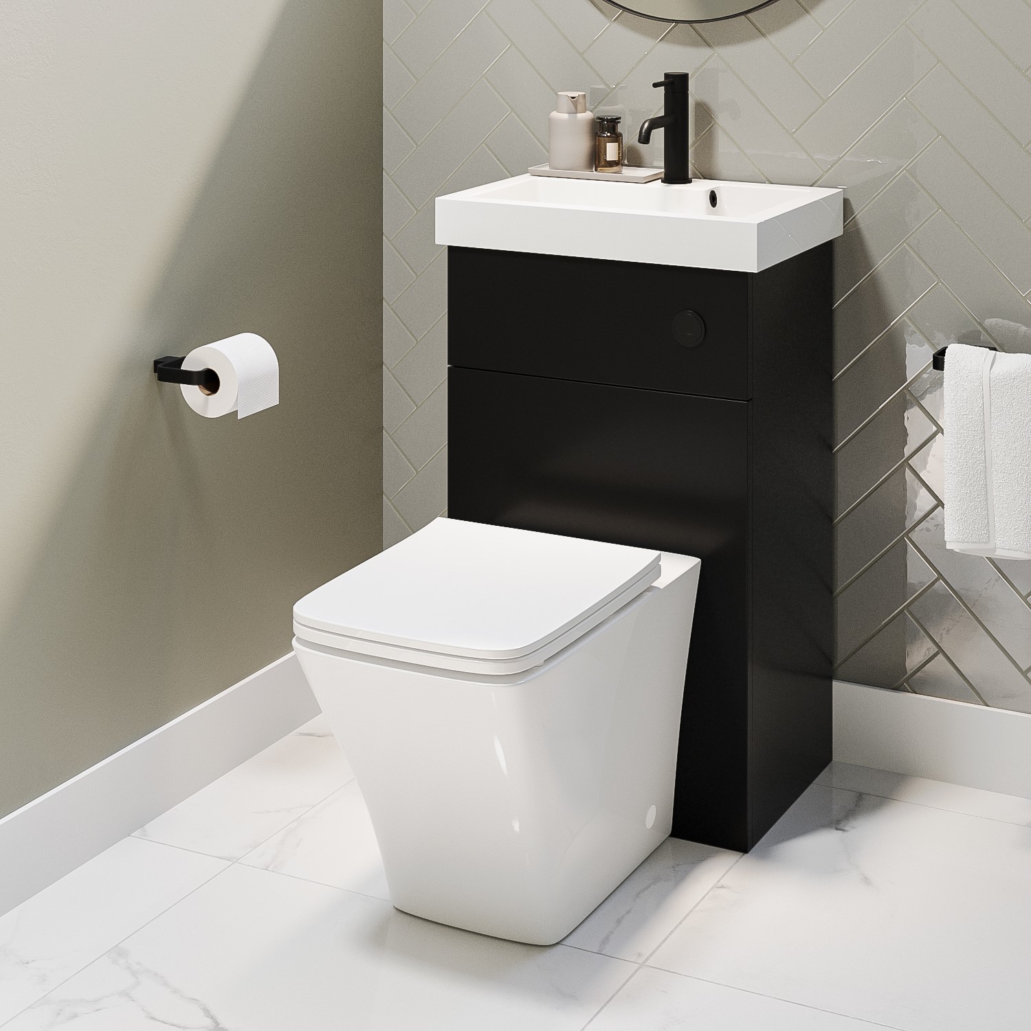 500mm Black Cloakroom Toilet and Sink Unit with Black Fittings ...
