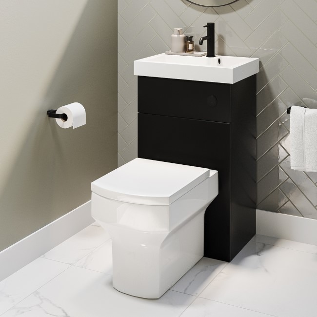 500mm Black Cloakroom Toilet and Sink Unit with Square Toilet and Black Fittings - Valetta