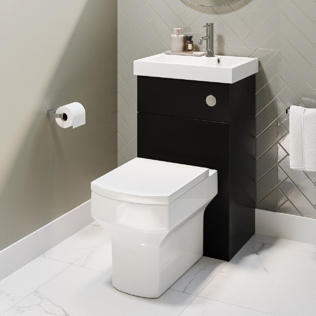 500mm Black Cloakroom Toilet and Sink Unit with Square Toilet and Chrome Fittings - Valetta