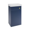 500mm Blue Cloakroom Toilet and Sink Unit with Square Toilet and Brushed Brass Fittings - Valetta