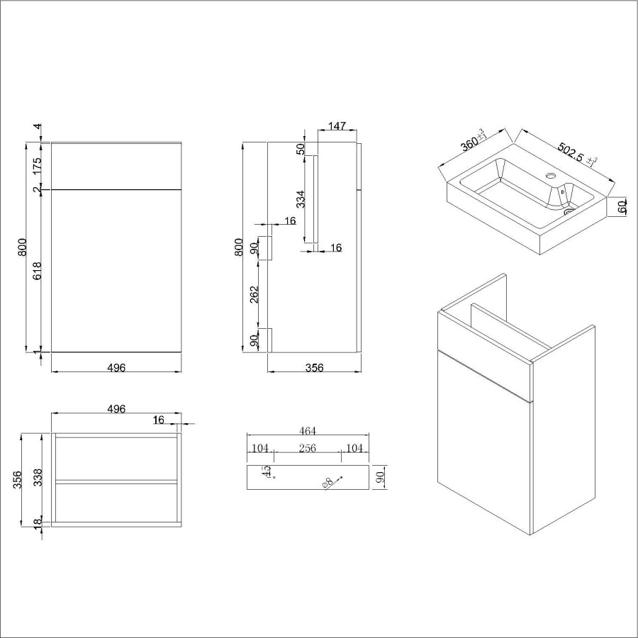500mm Blue Cloakroom Toilet and Sink Unit with Square Toilet and Chrome Fittings - Valetta