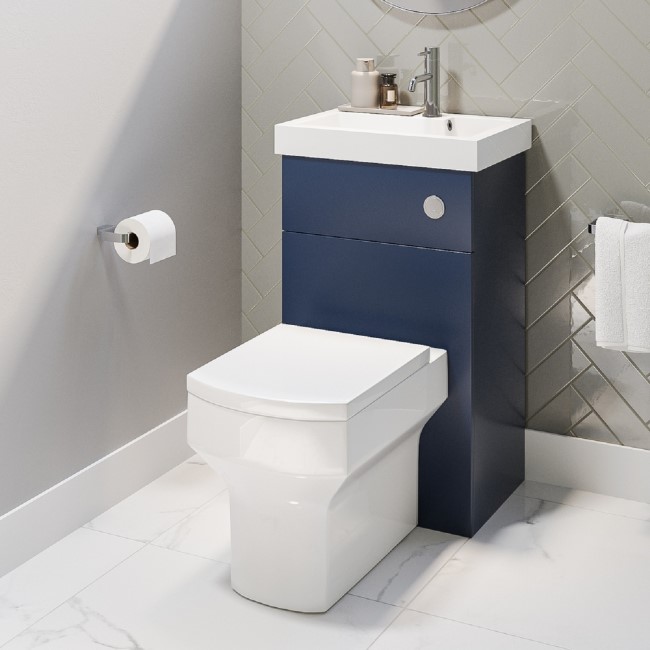 500mm Blue Cloakroom Toilet and Sink Unit with Square Toilet and Chrome Fittings - Valetta