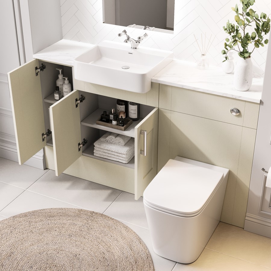 1500mm Beige Toilet and Sink Unit with Storage Unit & Chrome Fittings - Vancouver