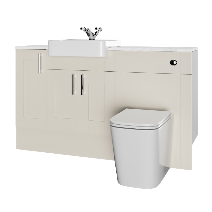 1500mm Beige Toilet and Sink Unit with Storage Unit & Chrome Fittings - Vancouver