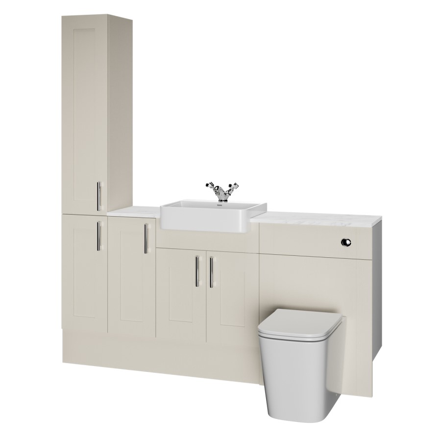 1800mm Beige Toilet and Sink Unit with Storage Units & Chrome Fittings - Vancouver