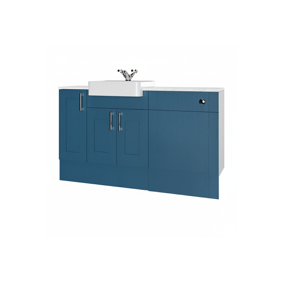 1500mm Blue Toilet and Sink Unit with Storage Unit & Chrome Fittings - Vancouver