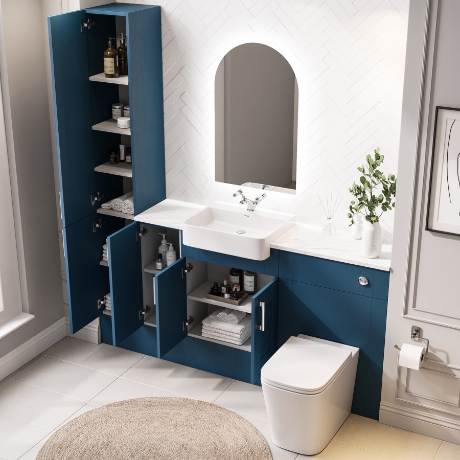 1800mm Blue Toilet and Sink Unit with Storage Units & Chrome Fittings - Vancouver