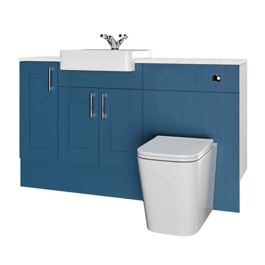 1500mm Blue Toilet and Sink Unit with Storage Unit and Square Toilet - Vancouver