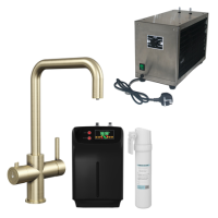 Brass 4 in 1 Instant Boiling Hot Water Dual lever Kitchen Tap with 2.4L Boiler Filter & 2L Water Chiller Tank - Pronto