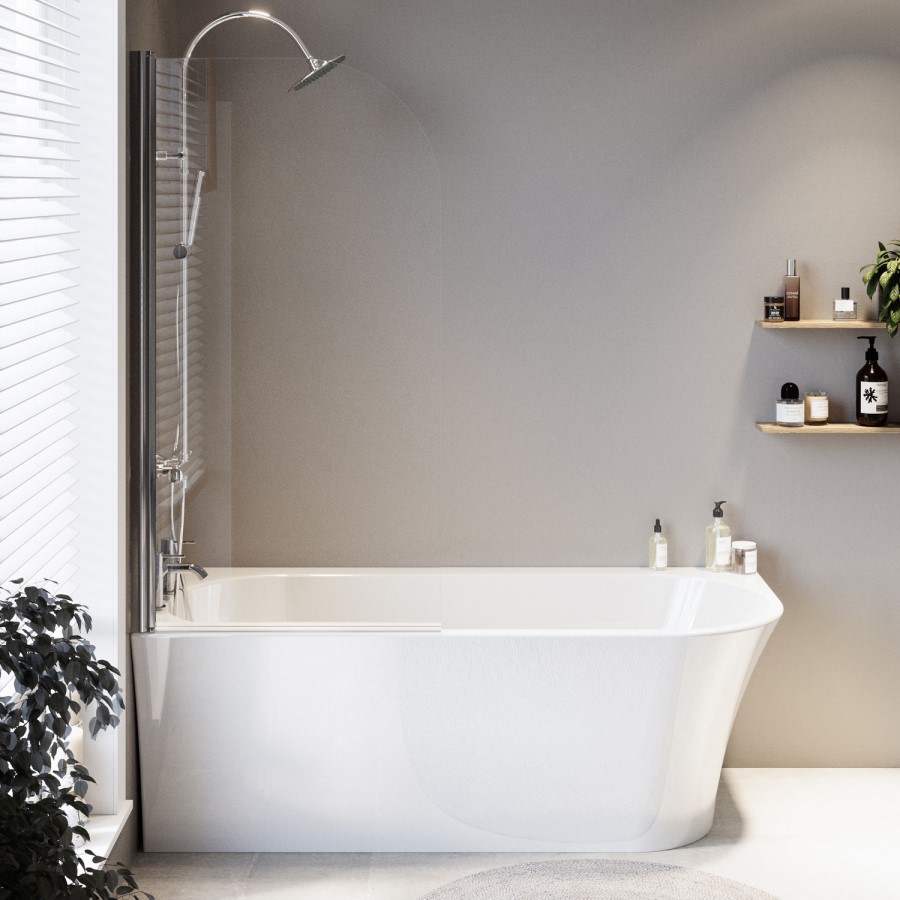 Freestanding Shower Bath Single Ended Left Hand Corner with Chrome Bath Screen 1700 x 750mm - Vigo
