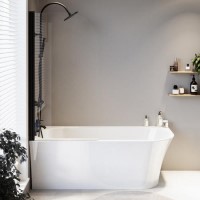 Freestanding Shower Bath Single Ended Left Hand Corner with Matt Black Bath Screen 1700 x 750mm - Vigo Freestanding Shower Bath Single Ended Left Hand Corner with Matt Black Bath Screen 1700 x 750mm - Vigo