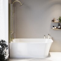 Freestanding Shower Bath Single Ended Left Hand Corner with Brushed Brass Bath Screen 1700 x 750mm - Vigo Freestanding Shower Bath Single Ended Left Hand Corner with Brushed Brass Bath Screen 1700 x 750mm - Vigo