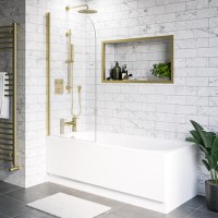 Jersey J Shaped Right Hand Bath 1700mm x 750 with Front Panel and Hinged Brushed Brass Screen