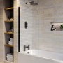Single Ended Round Bath 1800 x 800mm with Front Panel and 1450mm Hinged Black Bath Screen - Alton