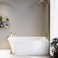 Freestanding Shower Bath Single Ended Right Hand Corner with Brushed Brass Bath Screen 1700 x 750mm - Vigo Freestanding Shower Bath Single Ended Right Hand Corner with Brushed Brass Bath Screen 1700 x 750mm - Vigo