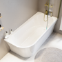 Freestanding Shower Bath Single Ended Right Hand Corner with Brushed Brass Bath Screen 1700 x 750mm - Vigo