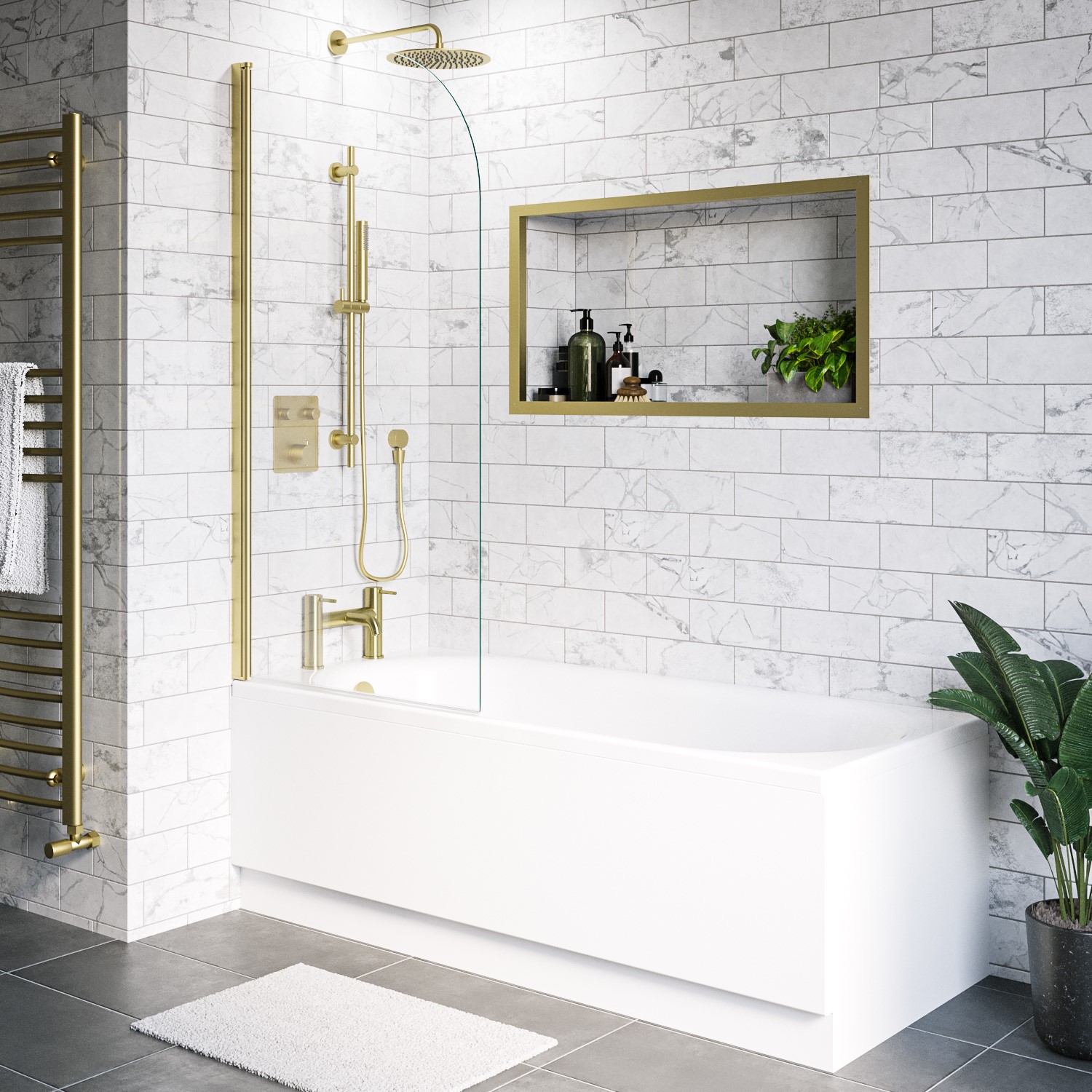 Brushed Brass Hinged Shower Bath Screen 1450 x 775mm - Taurus - Better ...