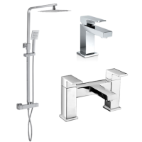 Grade A1 - Chrome Mixer Shower with Bath and Basin Tap Set - Cube Grade A1 - Chrome Mixer Shower with Bath and Basin Tap Set - Cube