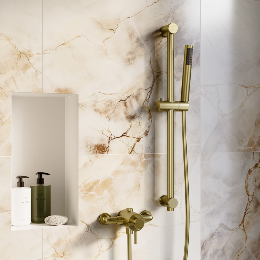 Brushed Brass 1 Outlet Thermostatic Shower Set with Exposed Valve  - Volta