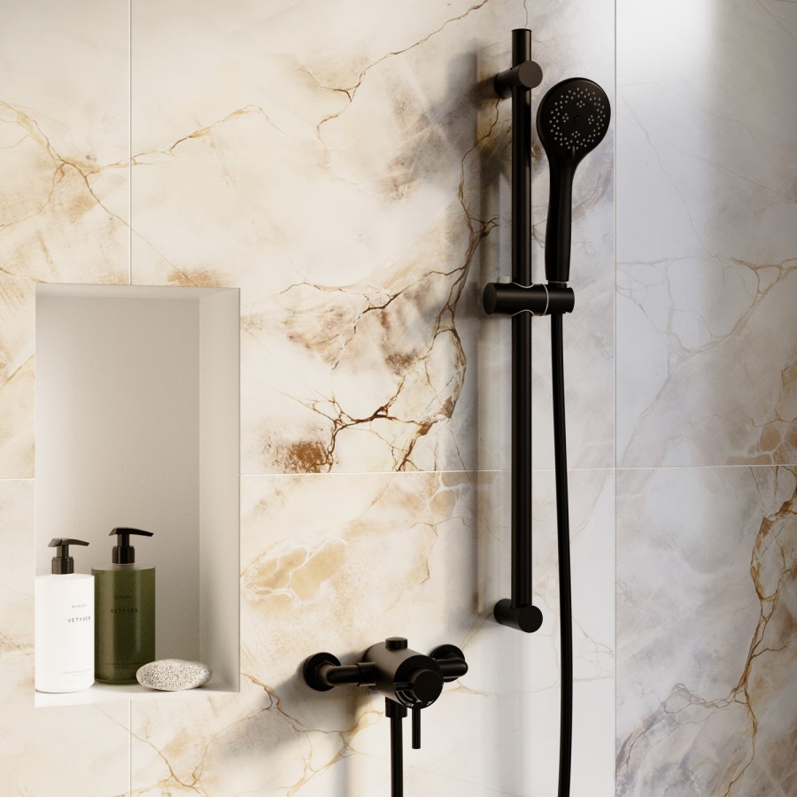 Black 1 Outlet Thermostatic Shower Set with Exposed  Valve  - Volta