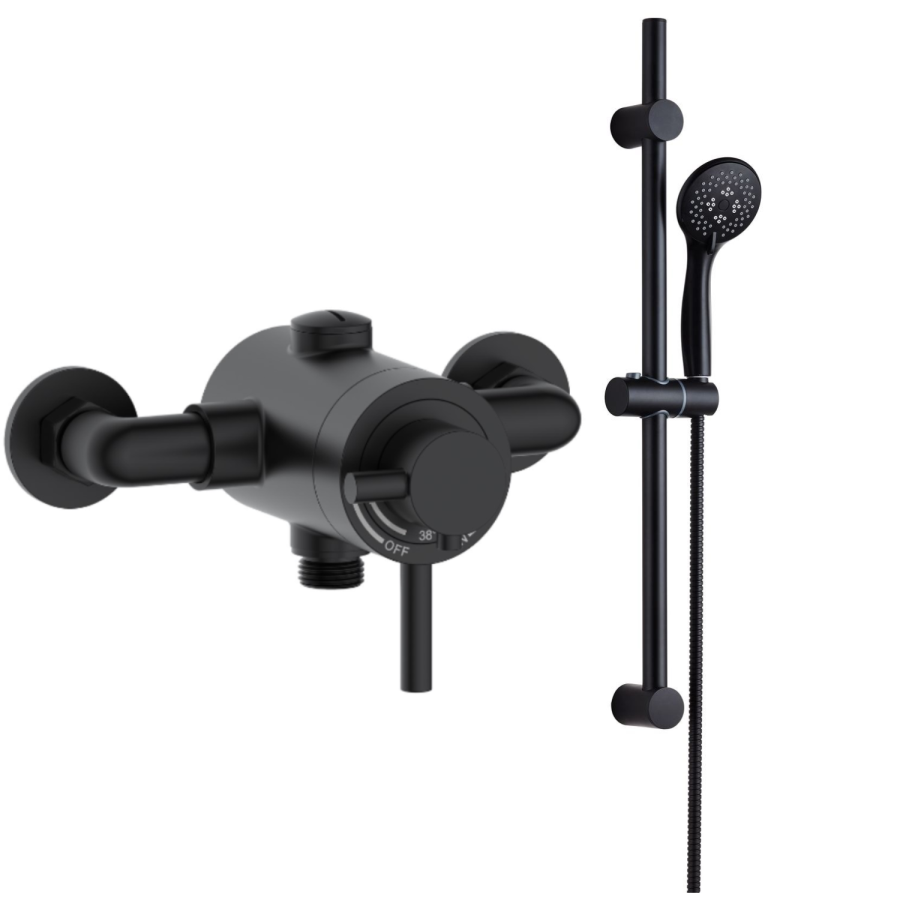 Black 1 Outlet Thermostatic Shower Set with Exposed  Valve  - Volta