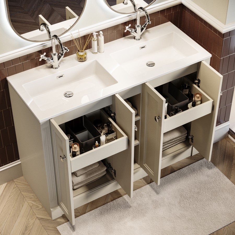 1200mm Beige Freestanding Double Vanity Unit with Basin - Windsor