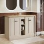 1200mm Beige Freestanding Double Vanity Unit with Wood Worktop - Windsor