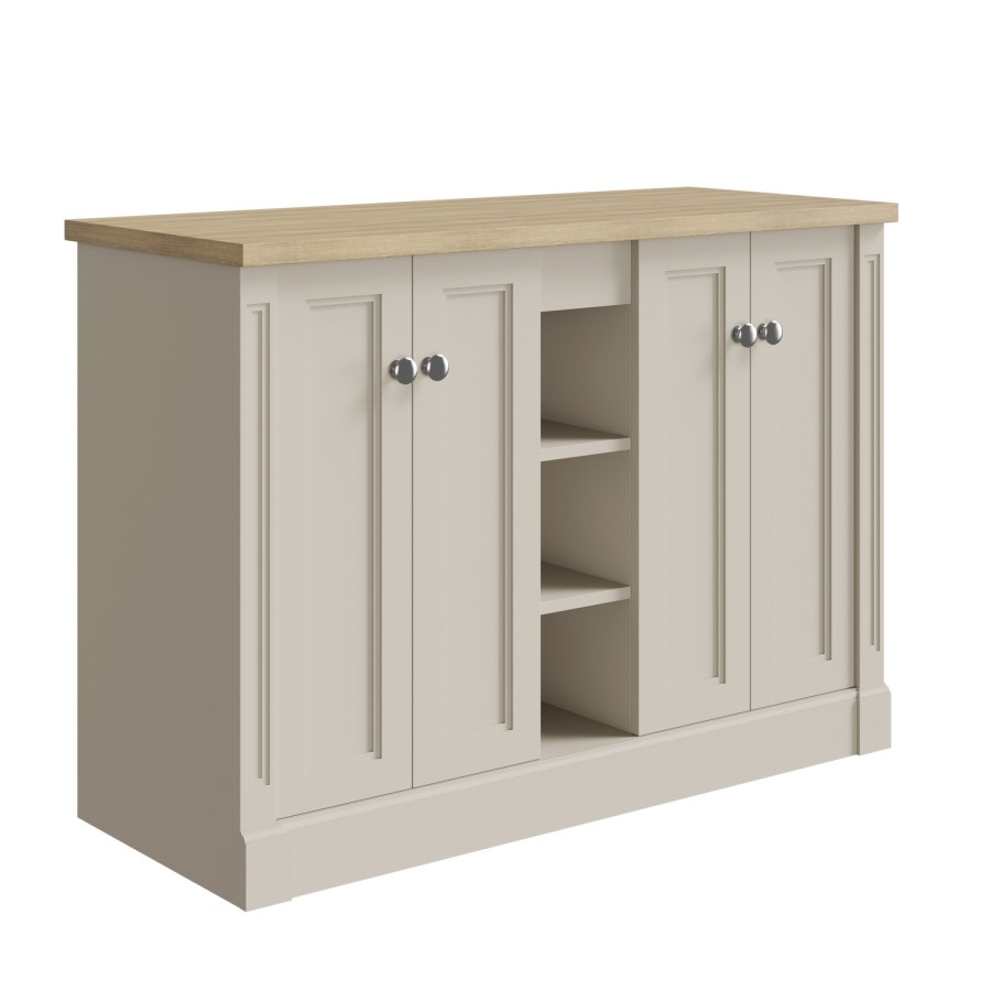 1200mm Beige Freestanding Double Vanity Unit with Wood Worktop - Windsor