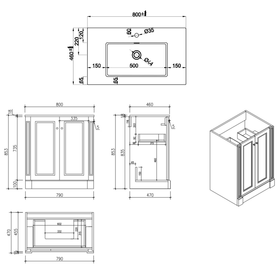 800mm Beige Freestanding Vanity Unit with Basin - Windsor