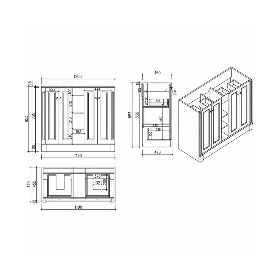 1200mm Blue Freestanding Double Vanity Unit with Wood Worktop - Windsor