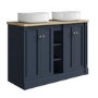 1200mm Blue Freestanding Double Countertop Vanity Unit with Basin and Wood Worktop - Windsor