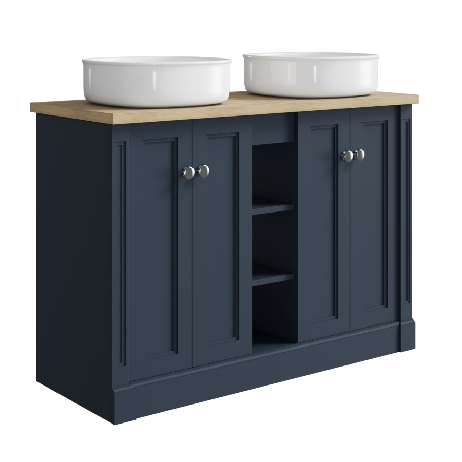 1200mm Blue Freestanding Double Countertop Vanity Unit with Basin and Wood Worktop - Windsor