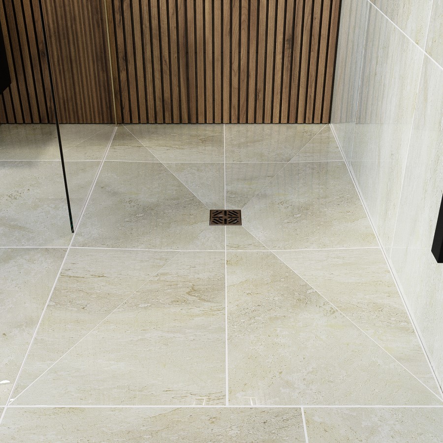 1600x900mm Wet Room Tileable Shower Tray with Wet Room Install & Square Centre Waste Drainage Kit