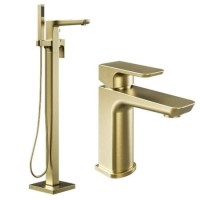 Brass Freestanding Bath Shower Mixer and Basin Tap Set - Zana Brass Freestanding Bath Shower Mixer and Basin Tap Set - Zana