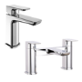 Grade A1 - Chrome Bath and Basin Tap Set with Basin Waste- Zana